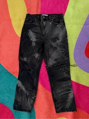 Abercrombie & Fitch Black Palm-Print Distressed Boyfriend Jeans hand bleached